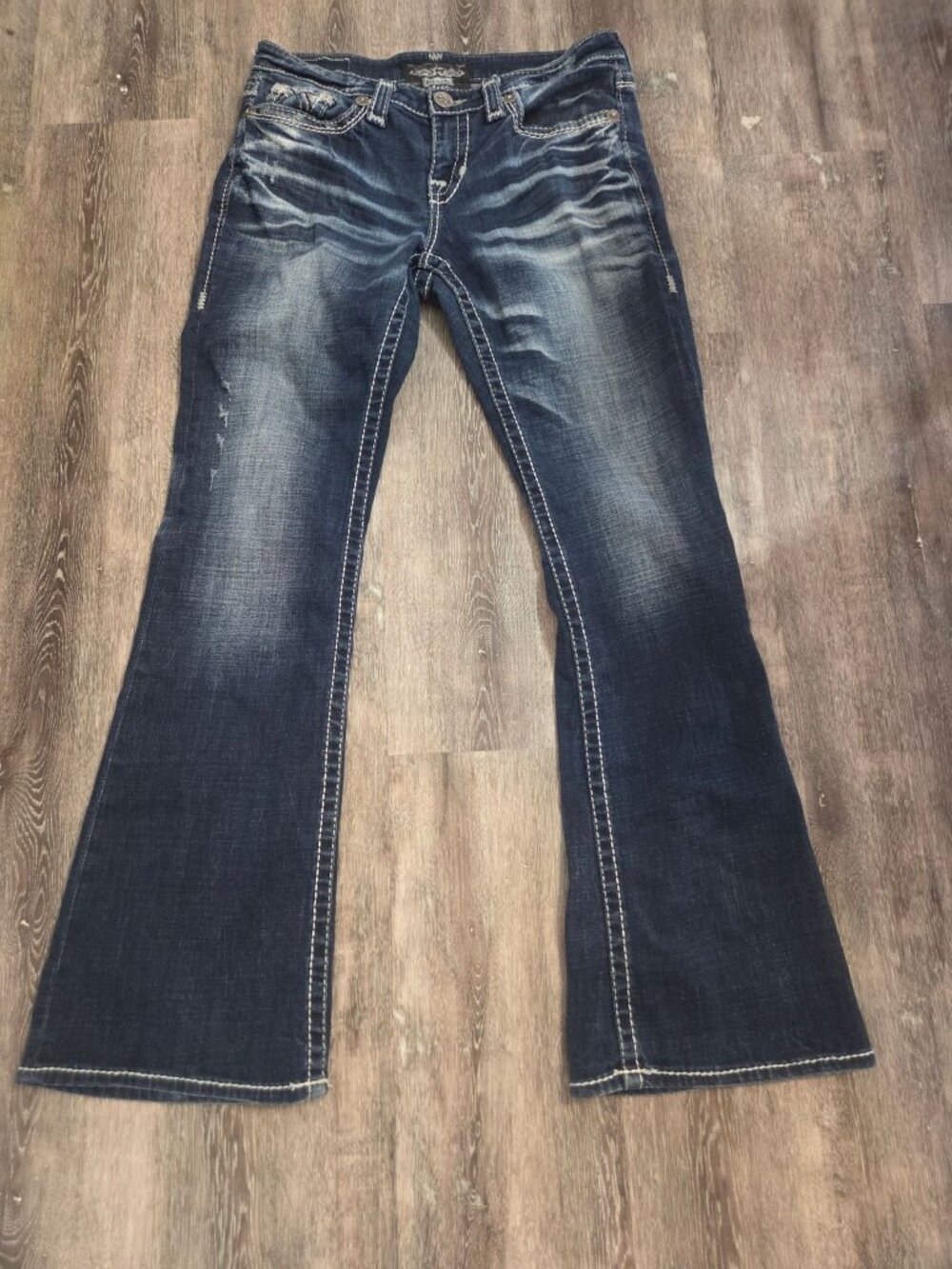 Big Star Jeans Womens 30L Maddie Bootcut Distressed Dark Wash Embellished
